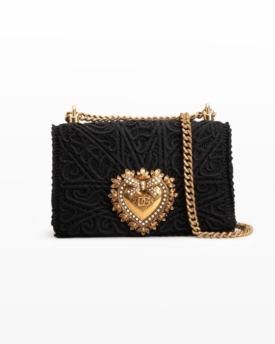 Shop Dolce & Gabbana Devotion Medium Lace Chain Shoulder Bag In 80999 Nero