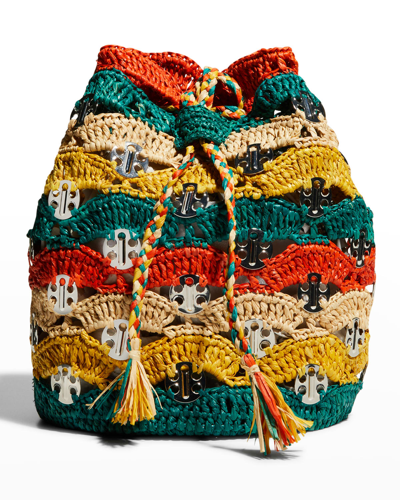 Shop Paco Rabanne Multicolor Disc Raffia Chain Bucket Bag In M992 Multico