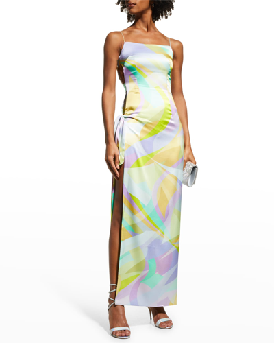 Shop Adriana Iglesias Kay Side-tie Cutout Thigh-slit Silk Maxi Dress In Lime Green