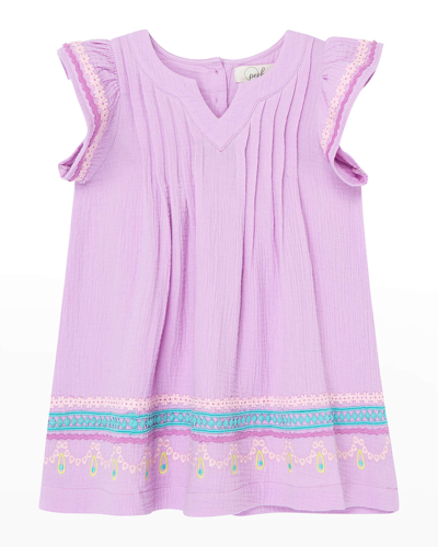 Shop Peek Girl's Embroidered Pleated Dress In Purple