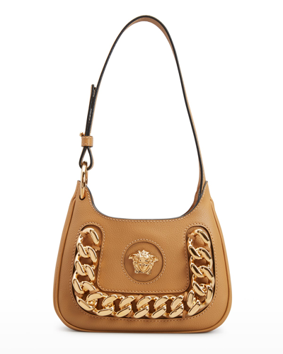 Shop Versace Medusa Chain Mini Hobo Shoulder Bag In Tawny Brown