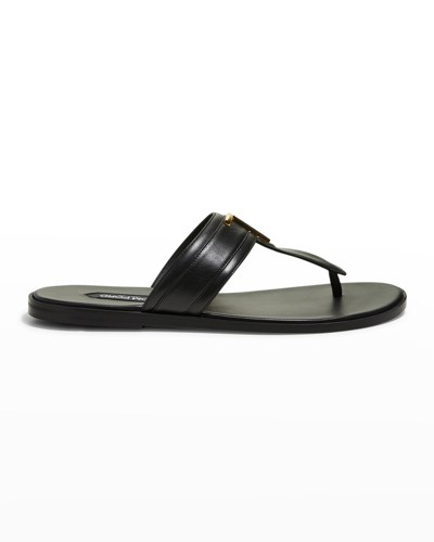 Shop Tom Ford Men's Brighton Tf-logo Leather Slide Sandals In Black