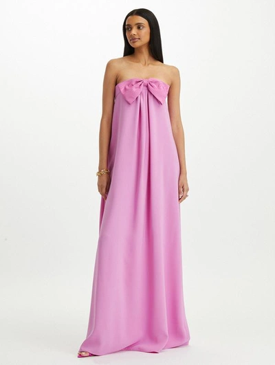 Shop Oscar De La Renta Strapless Moire Faille Bow Gown In Lilac