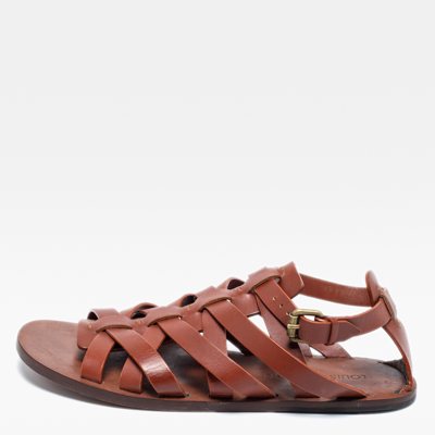 Pre-owned Louis Vuitton Brown Leather Strappy Flat Sandals Size 41