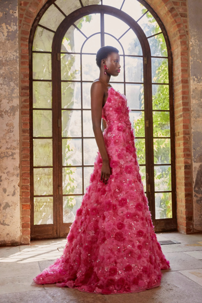 Shop Carolina Herrera 3d Floral Applique Silk Gown With Shrug
