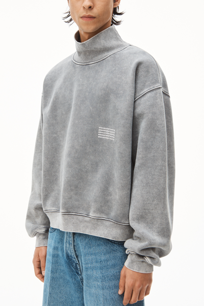 Alexander Wang High Neck Pullover In Dense Fleece In Acid Grey