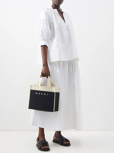 White and black MARNI MARKET FIQUE natural fibre shopper