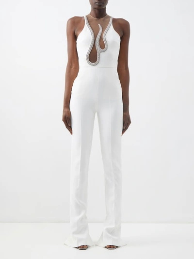 David Koma Flame Crystal-embellished Crepe Jumpsuit In White Silver |  ModeSens