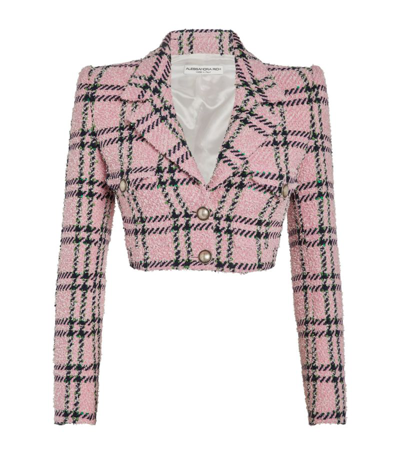 Shop Alessandra Rich Tweed Tartan Cropped Jacket In Pink