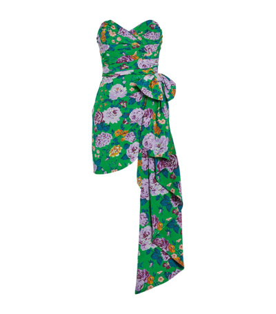 Shop Alessandra Rich Silk Floral Mini Dress In Green