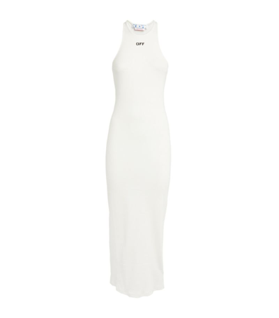 Shop Off-white Ribbed Knit Maxi Dress In White
