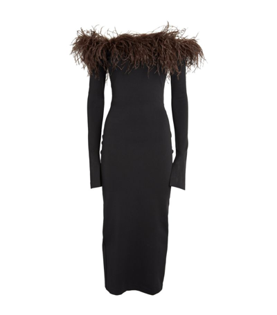 Shop 16arlington Feather-trim Orion Midi Dress In Black