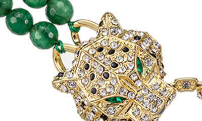 Eye Candy Los Angeles Double Leopard Natural Stone Necklace In Green