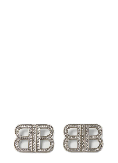 Shop Balenciaga Logo Embellished Earrings In Silver