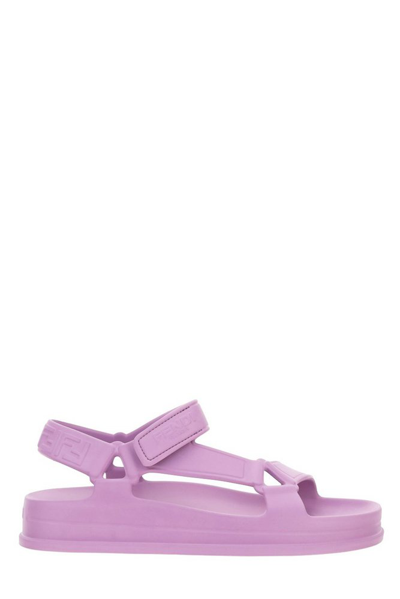 Shop Fendi Wide Band Flat Sandals In Purple
