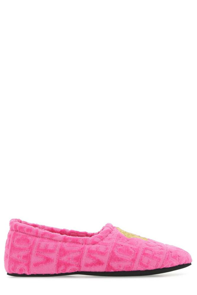 Shop Versace Logo Monogram Medusa Detailed Slippers In Pink