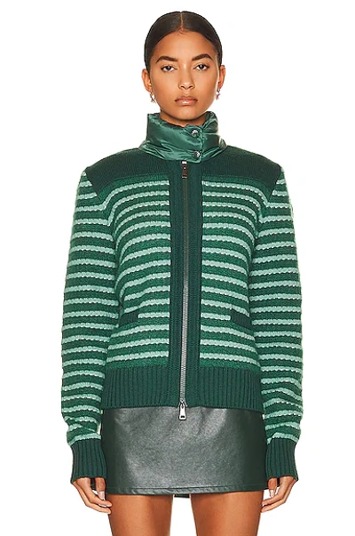 Shop Moncler Striped Cardigan In Green