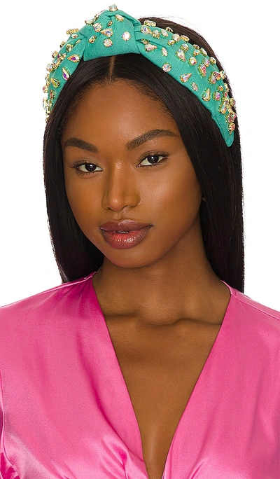 Shop Lele Sadoughi Candy Jeweled Knotted Headband In Teal