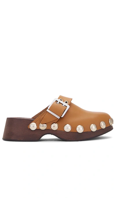 Shop Ganni Retro Leather Clog In Tan