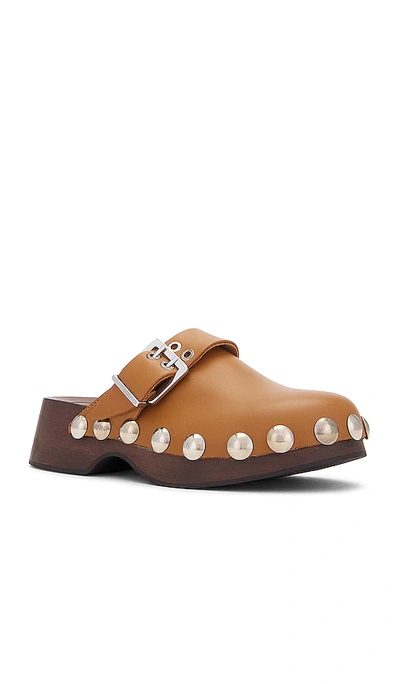 Shop Ganni Retro Leather Clog In Tan