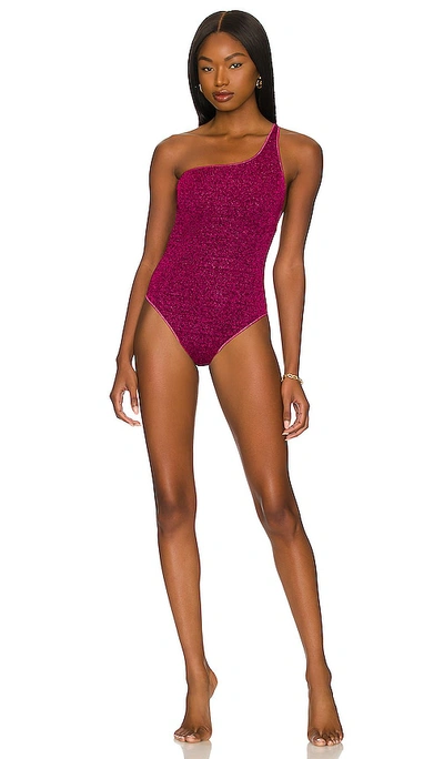 Shop Oseree Asymmetrical Maillot One Piece In Dark Fucsia