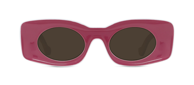 Shop Loewe Paula's Ibiza  Lw40033i 72e Oval Sunglasses In Brown