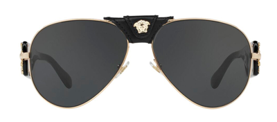 Shop Versace Ve 2150q 100287 Aviator Sunglasses In Grey
