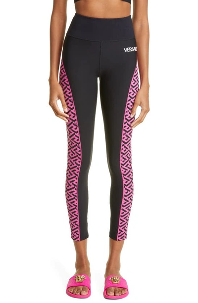 Shop Versace Greca Signature Leggings In Fuchsia Black