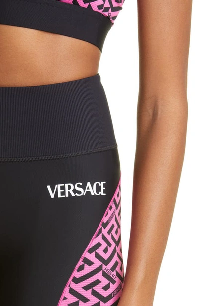 Shop Versace Greca Signature Leggings In Fuchsia Black