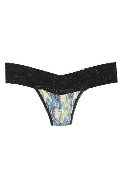 Shop Hanky Panky Mid Rise Lace Trim Thong In Tropical Jersey/ Bla