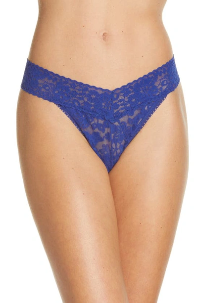 Shop Hanky Panky Daily Lace Original Rise Thong In Midnight Blue