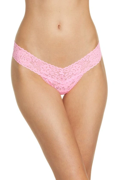 Shop Hanky Panky Daily Lace Low Rise Thong In Glo Pink
