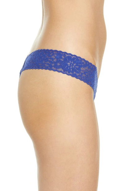 Shop Hanky Panky Daily Lace Low Rise Thong In Midnight Blue
