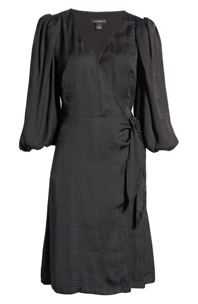 Shop Halogen Everyday Three-quarter Sleeve Wrap Dress In Black