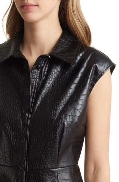 Shop Halogen Croc Embossed Faux Leather Shirtdress In Black
