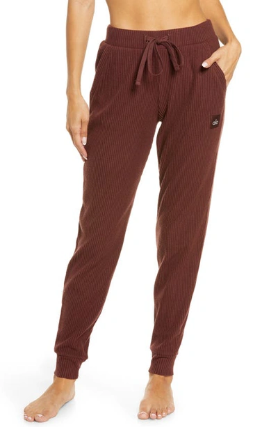 Muse Ribbed High Waist Sweatpants In Cherry Cola
