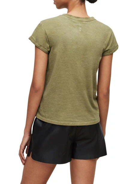Shop Allsaints Anna Cuff Sleeve Cotton T-shirt In Khaki Green