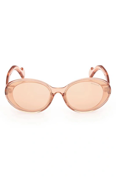 Shop Moncler 60mm Oval Sunglasses In Shiny Pink / Mirror Violet
