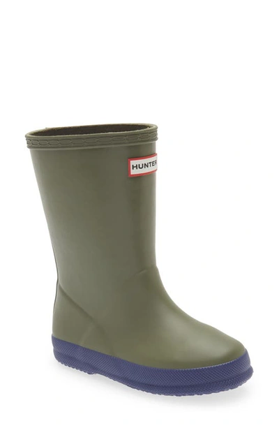 Shop Hunter Kids' First Classic Waterproof Rain Boot In Ismarken Olive/ Balder Blue