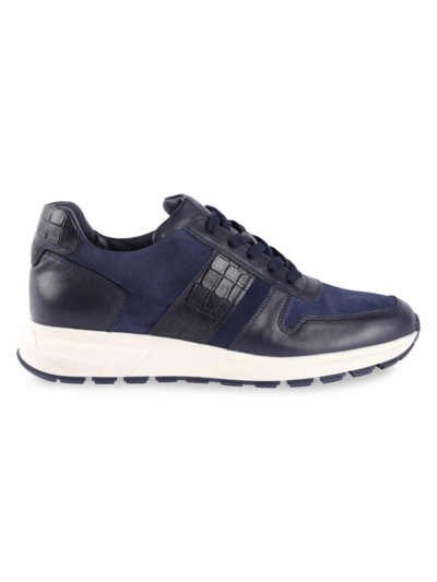 Shop Vellapais Men's Suede & Leather Sneakers In Navy Blue