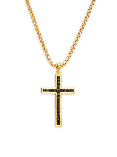 Shop Effy Men's 14k Goldplated Sterling Silver & Black Spinel Cross Pendant Necklace
