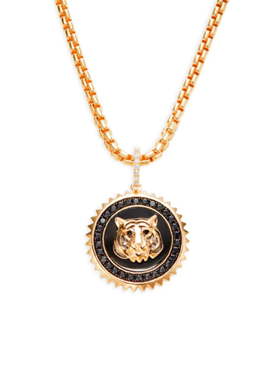 Effy Men's 14k Goldplated Sterling Silver, Onyx & Diamond Tiger Pendant Necklace In Silver