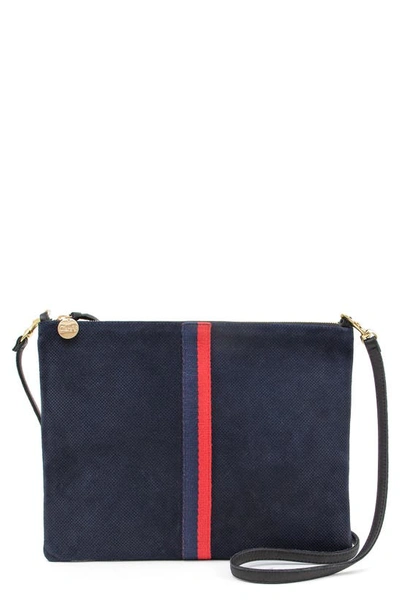 Shop Clare V Sac Bretelle Perforated Suede Crossbody In Navy