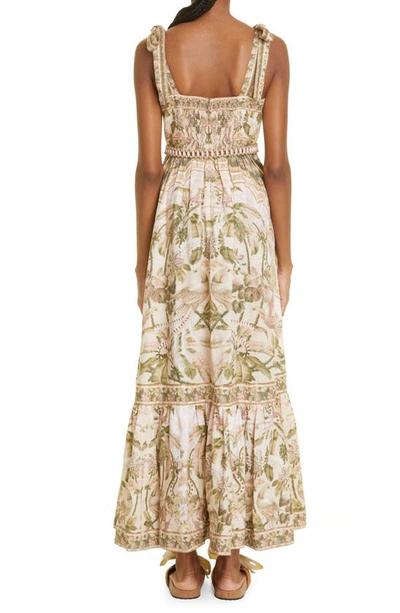 Shop Zimmermann Tropical Print Picnic Linen Maxi Dress In Khaki Palm