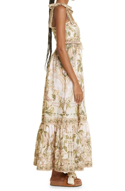 Shop Zimmermann Tropical Print Picnic Linen Maxi Dress In Khaki Palm