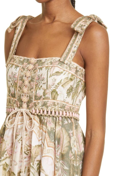 Shop Zimmermann Tropical Print Picnic Linen Maxi Dress In Khaki Palm