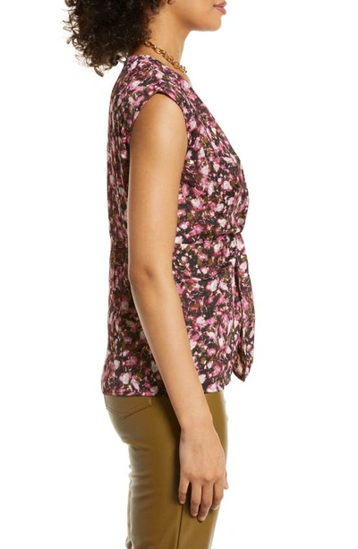 Halogen Twist Front Top In Pink- Black Clouded Floral