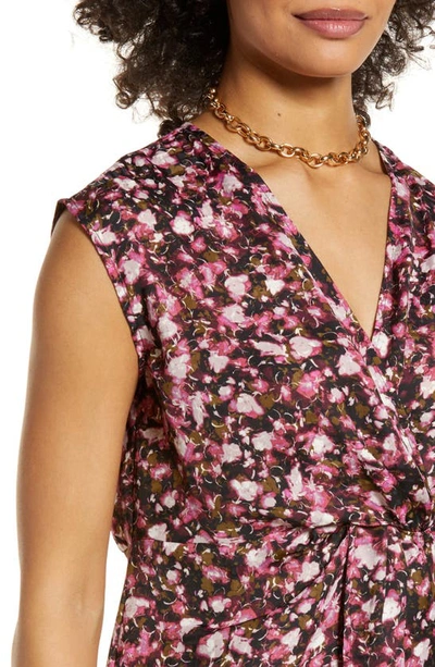Halogen Twist Front Top In Pink- Black Clouded Floral