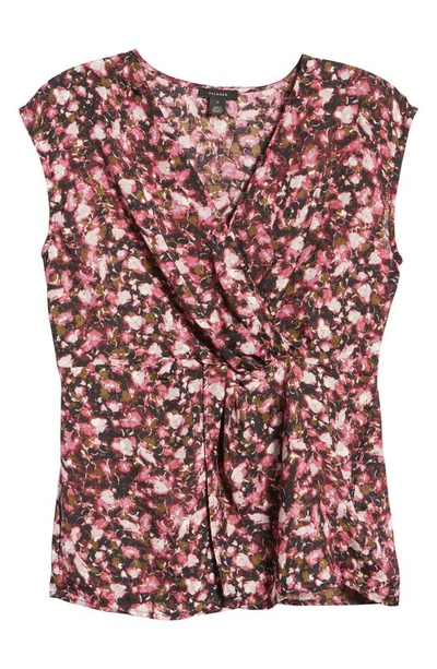 Halogen Twist Front Top In Pink- Black Clouded Floral