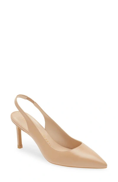 Shop Stuart Weitzman Linsi Pointed Toe Slingback Pump In Adobe